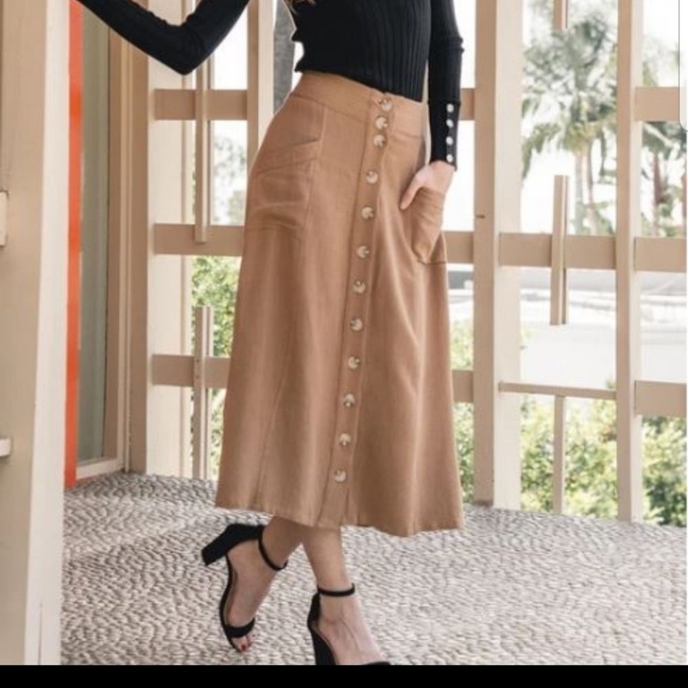 Orange Creek Button Down Midi Skirt